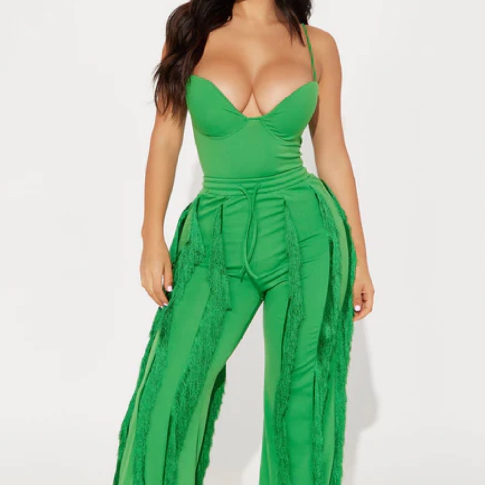 Fashion Nova Vibrant Green Fringe Jumpsuit